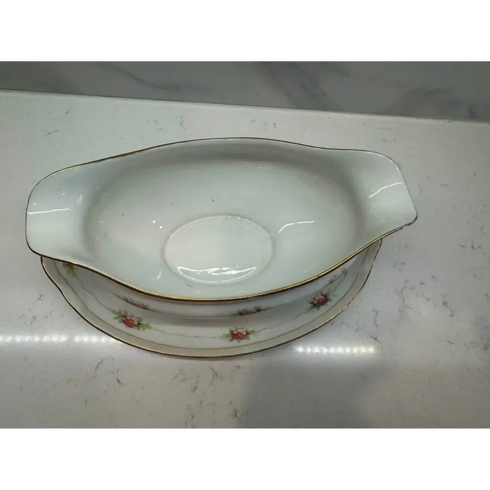 Noritake Handpainted Nippon Pink Floral Gold Graby Boat Dish - Picture 2 of 5